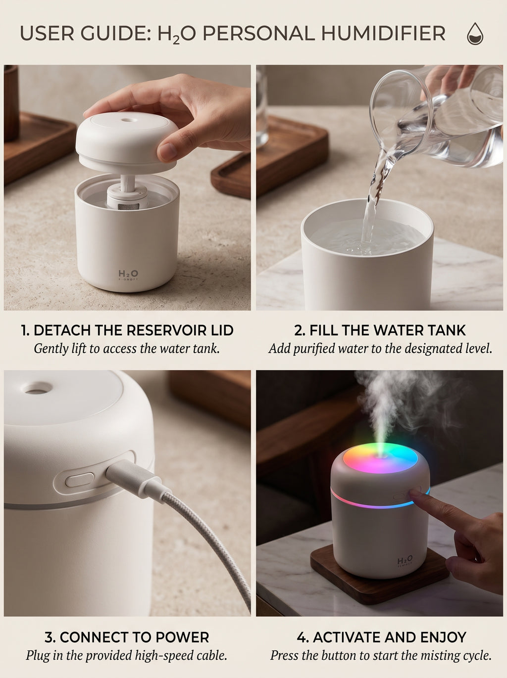 Mini Humidificador con Luz LED de Ambiente
