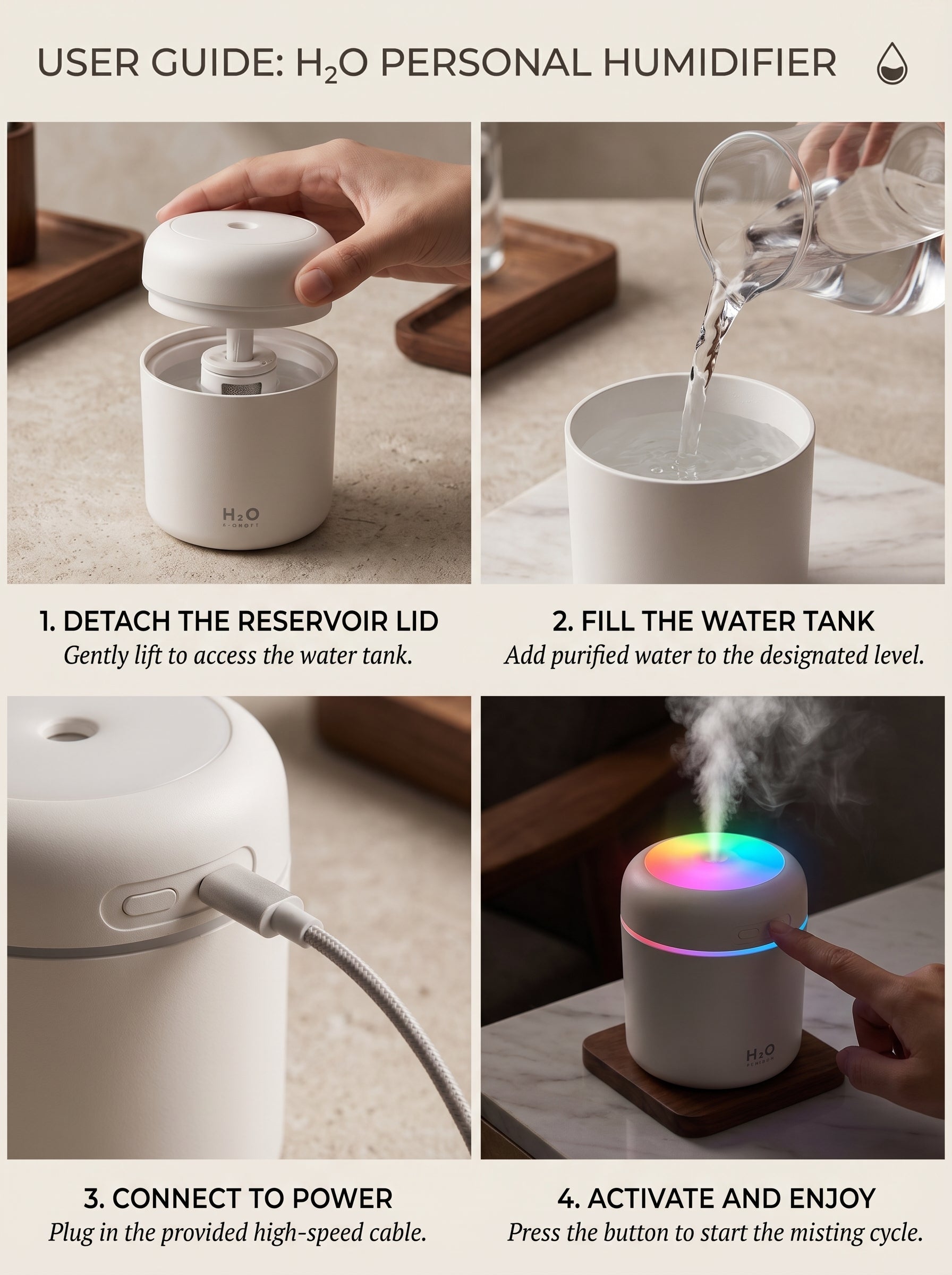 Mini Humidificador con Luz LED de Ambiente