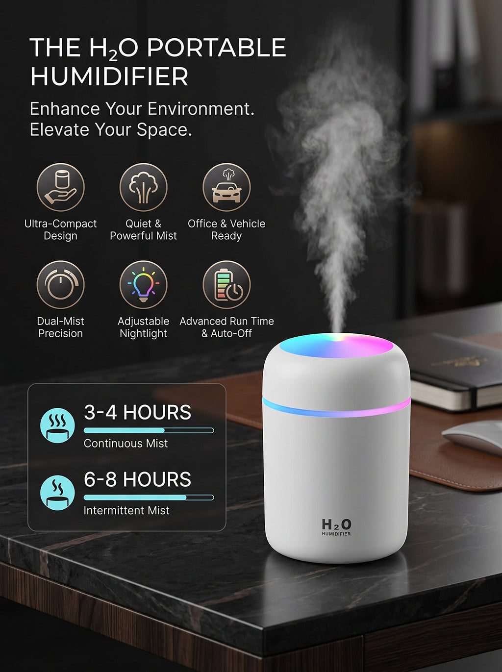 Mini Humidificador con Luz LED de Ambiente