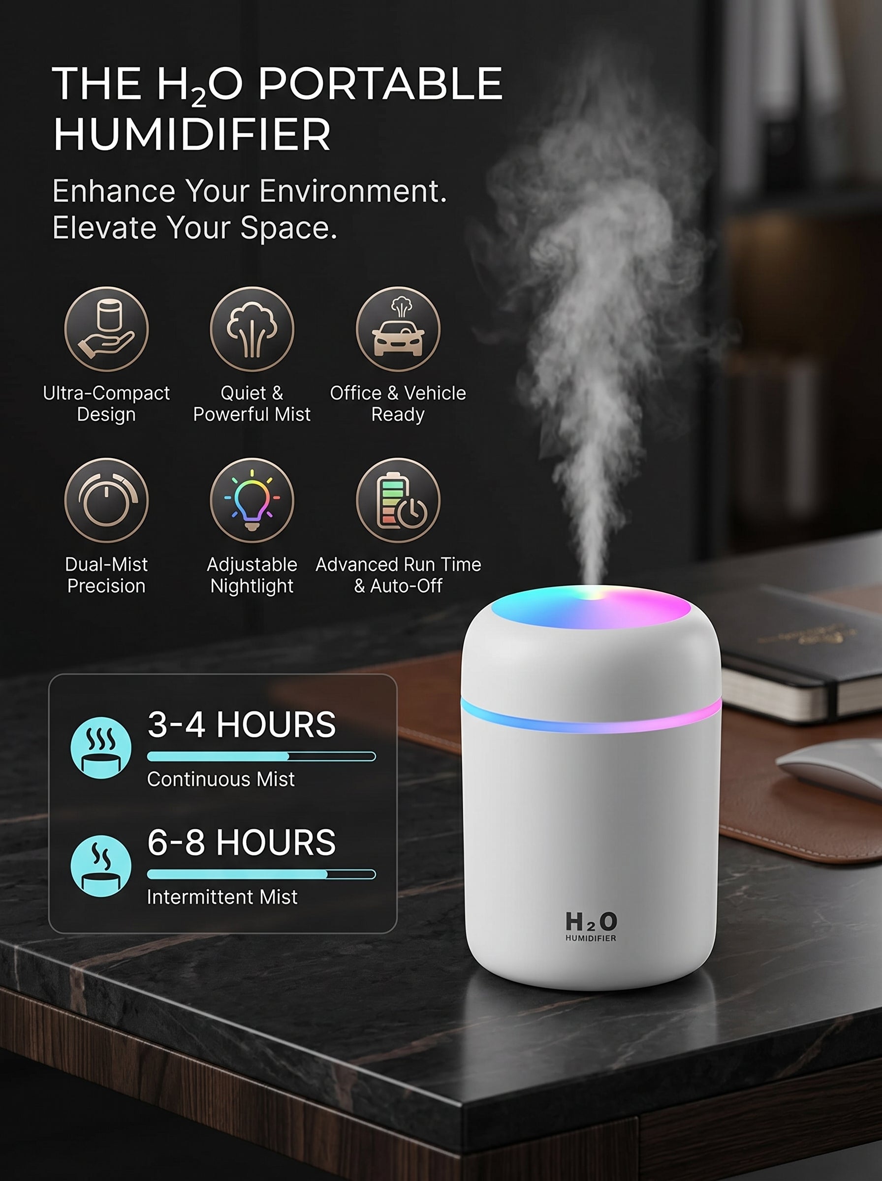Mini Humidificador con Luz LED de Ambiente