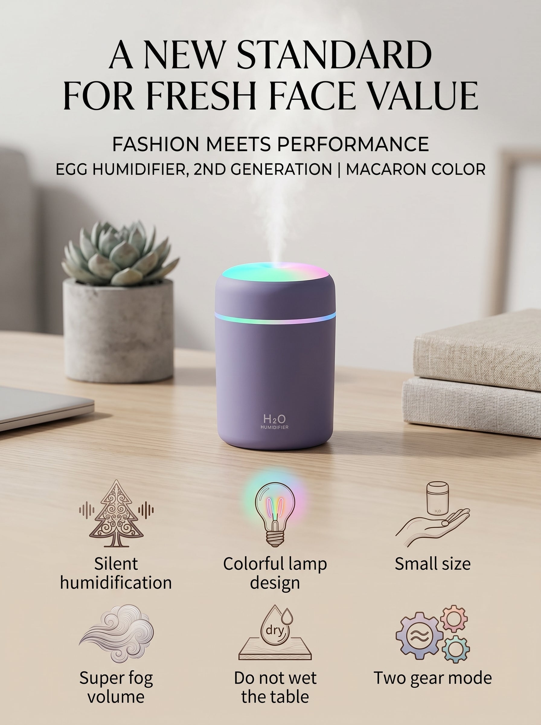 Mini Humidificador con Luz LED de Ambiente