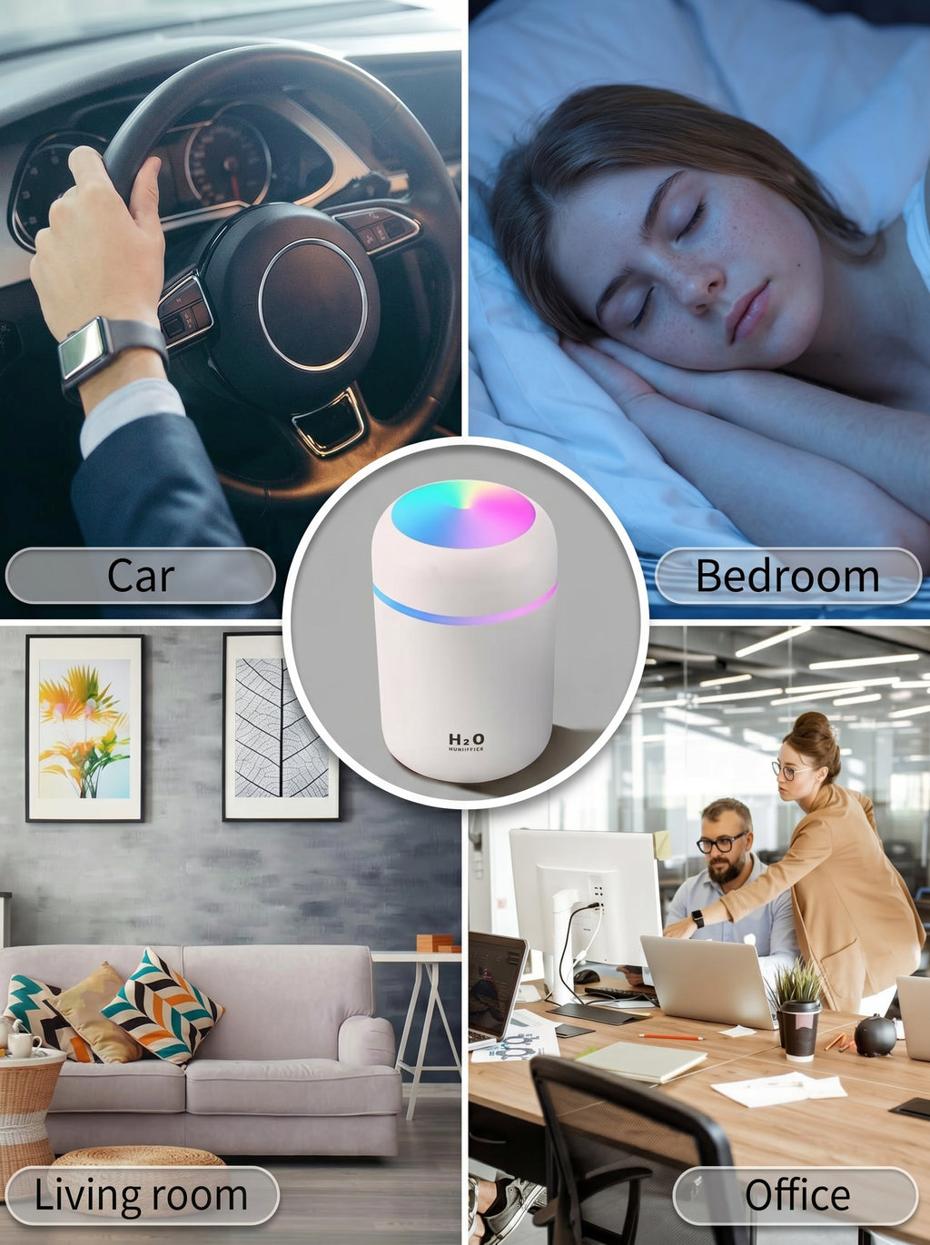 Mini Humidificador con Luz LED de Ambiente