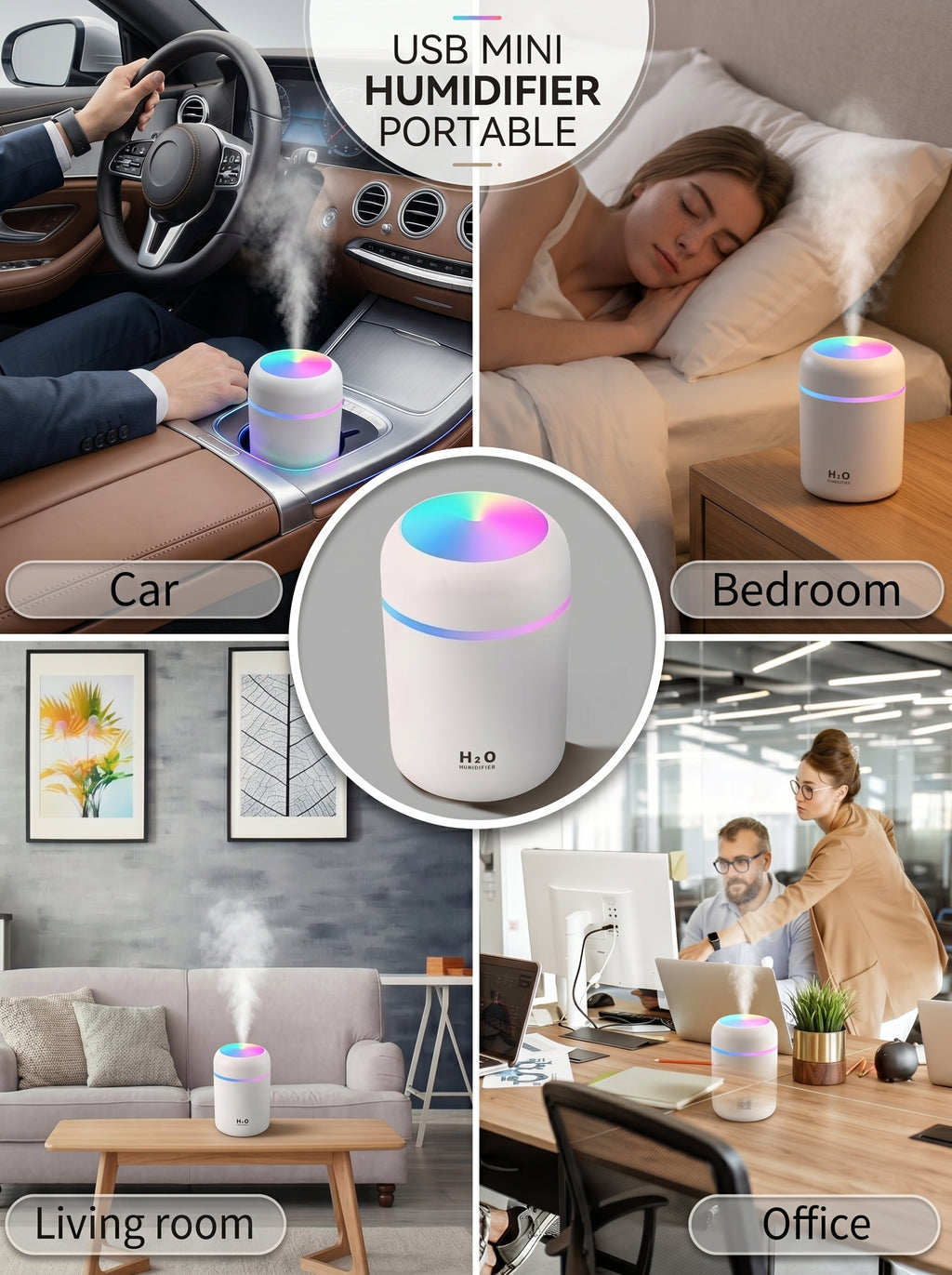 Mini Humidificador con Luz LED de Ambiente
